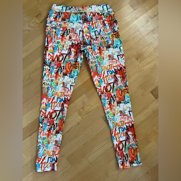 🧡LOVE Grafitti Abstract Drawstring Joggers / Pants | Orange/Teal | S/M - Picture 7 of 17